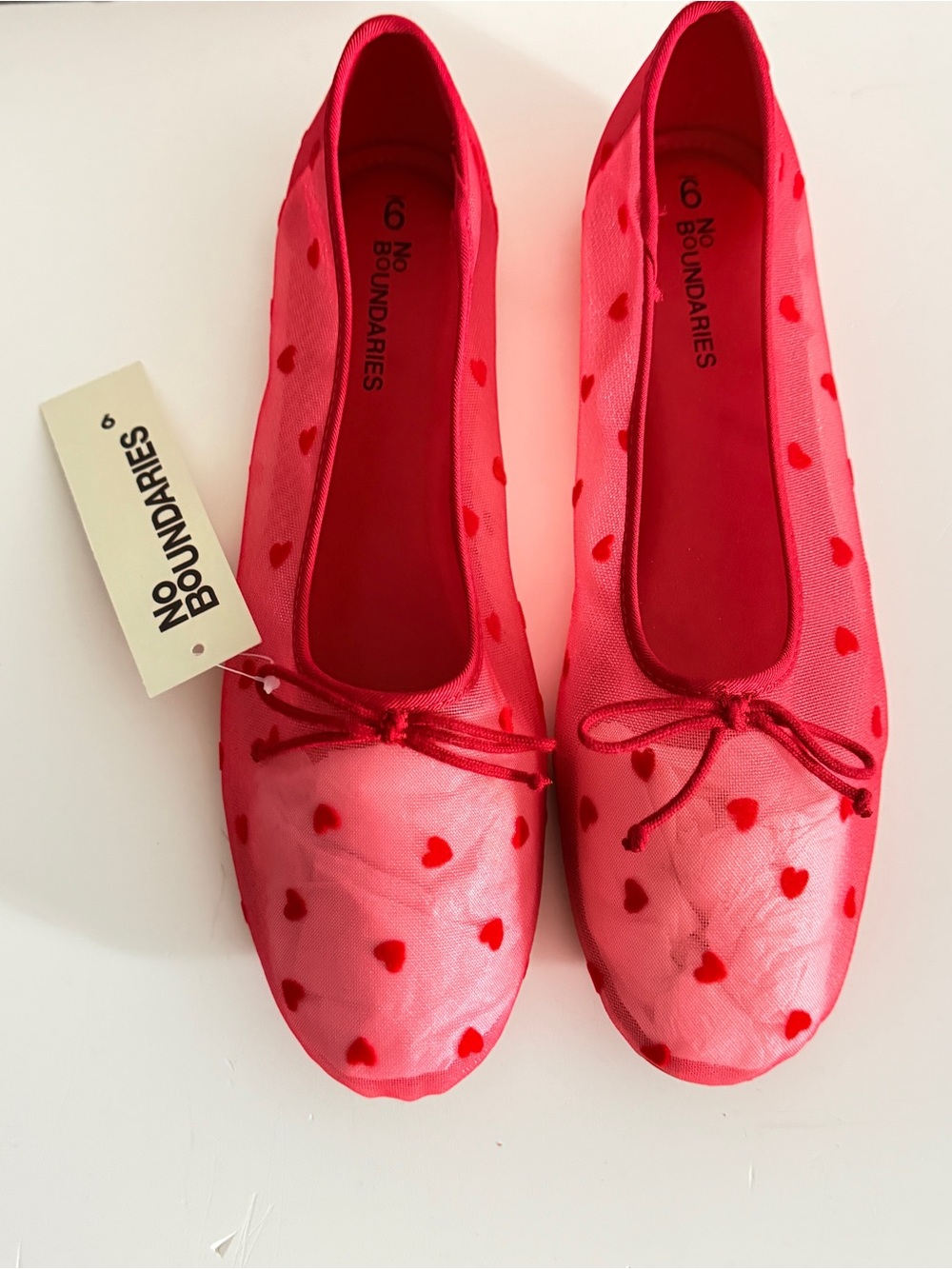 No Boundaries Red Mesh Heart Ballerina Shoes Flats Size 9 NWT